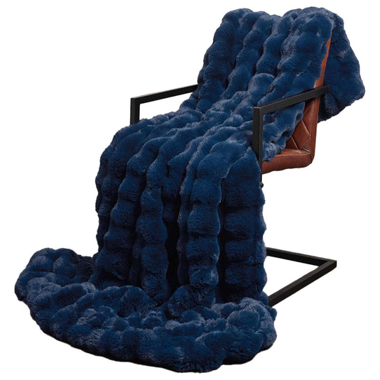 Vidaxl neppels konijnenbont deken olite 4 pcs marineblauw 150 x 220 cm