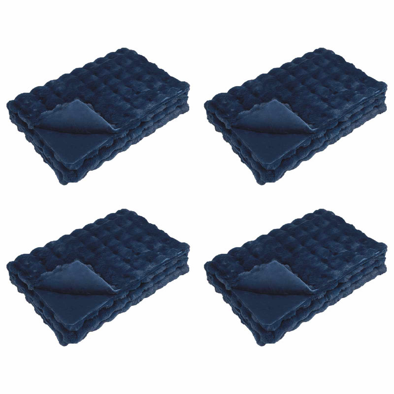 Afbeelding laden in galerijviewer, Vidaxl neppels konijnenbont deken olite 4 pcs marineblauw 220 x 240 cm
