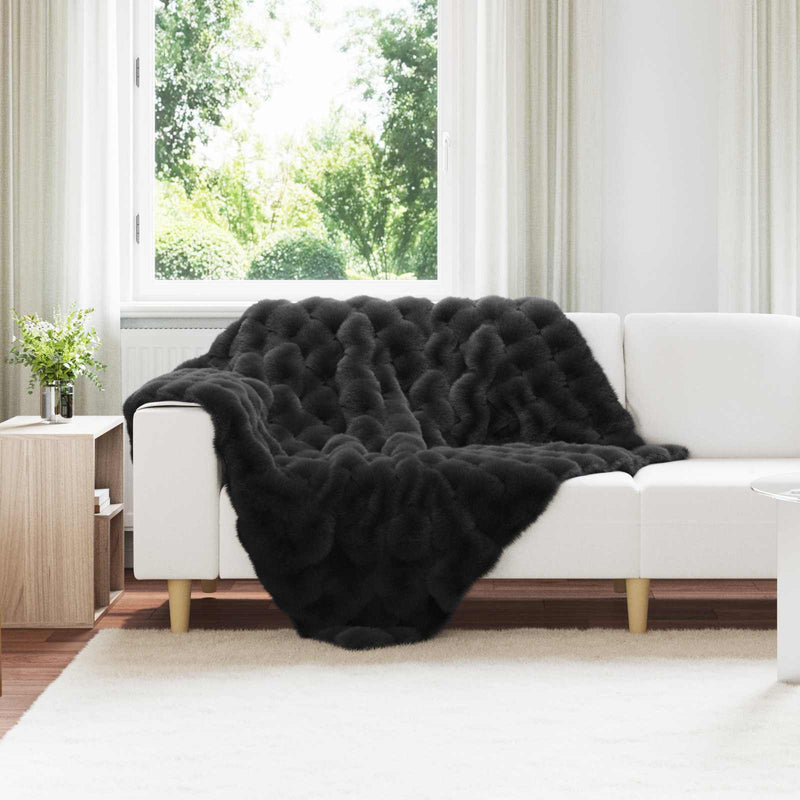 Afbeelding laden in galerijviewer, Vidaxl neppels konijnenbont deken olite zwart 130 x 150 cm polyester
