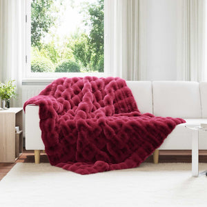 Vidaxl neppels konijnenbont deken olite 4 pcs bordeaux rood polyester