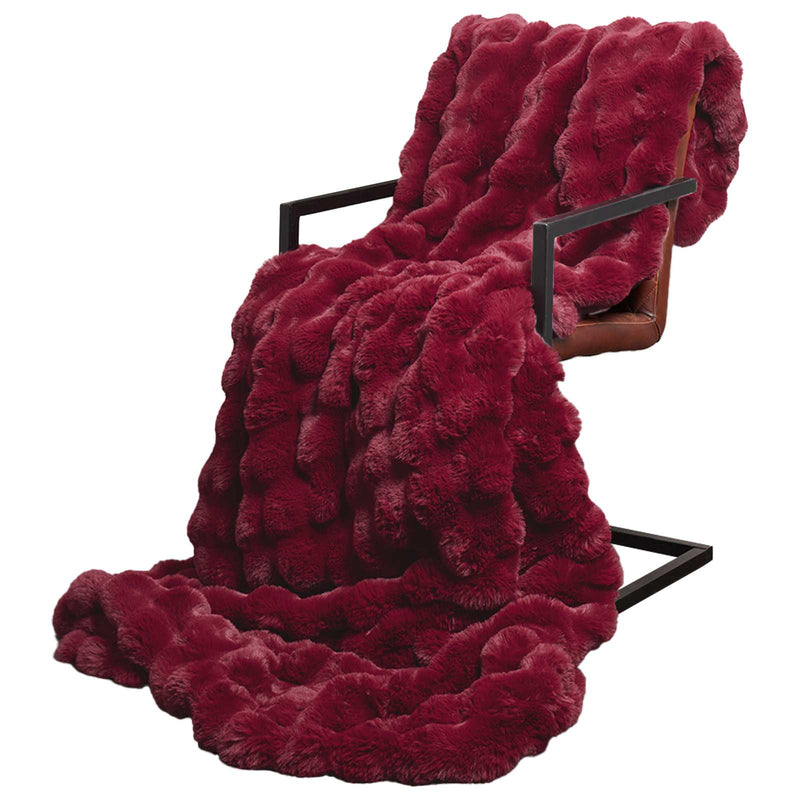 Afbeelding laden in galerijviewer, Vidaxl neppels konijnenbont deken olite 4 pcs bordeaux rood polyester
