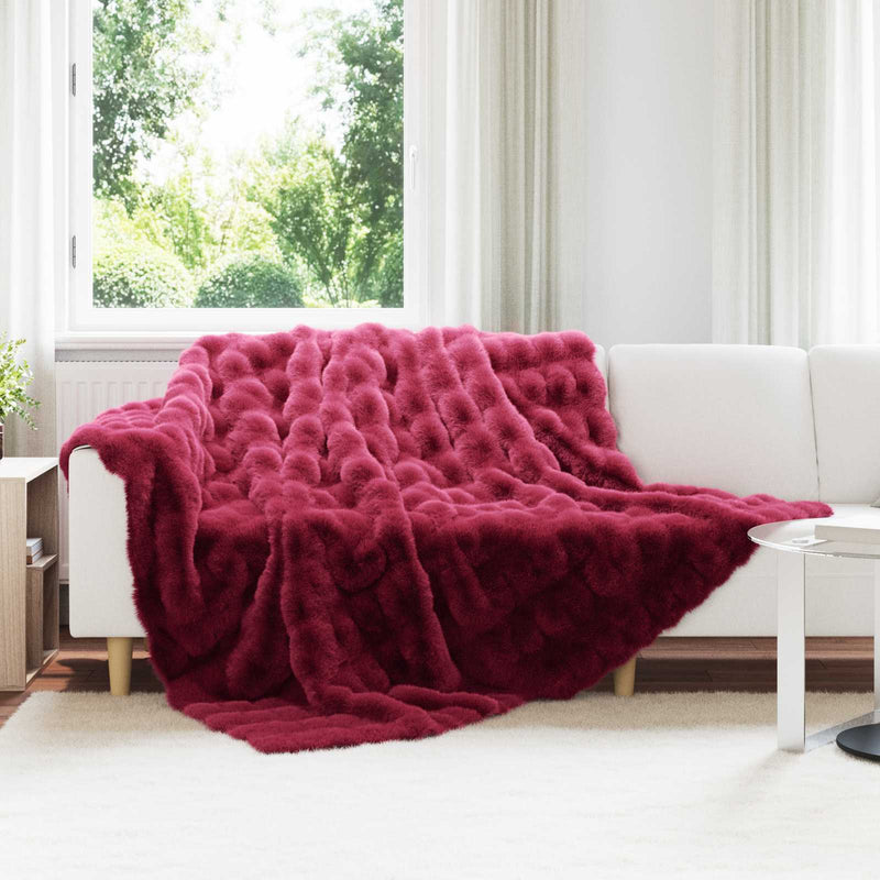 Afbeelding laden in galerijviewer, Vidaxl neppels konijnenbont deken olite 4 pcs bordeaux rood polyester
