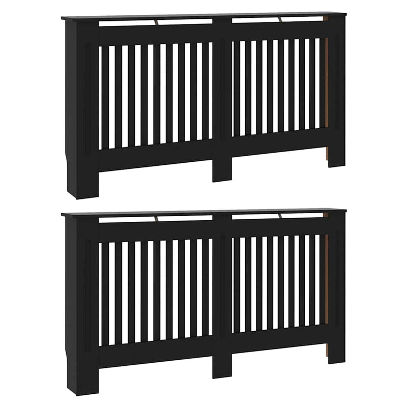 Afbeelding laden in galerijviewer, Vidaxl radiatorafdekking 2 pcs zwart 152 x 19 x 81,5cm bewerkt hout

