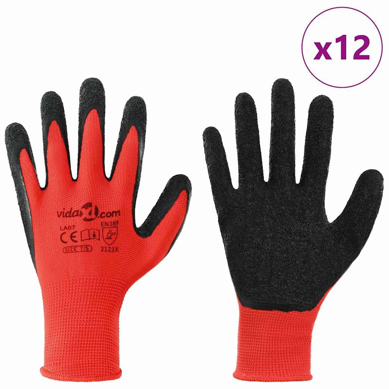 Afbeelding laden in galerijviewer, Vidaxl werkhandschoenen 12 pcs rood en zwart 7 s latexcoating
