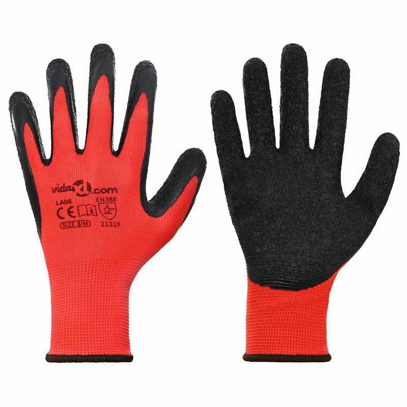 Afbeelding laden in galerijviewer, Vidaxl werkhandschoenen 12 pcs rood en zwart 8 m latexcoating
