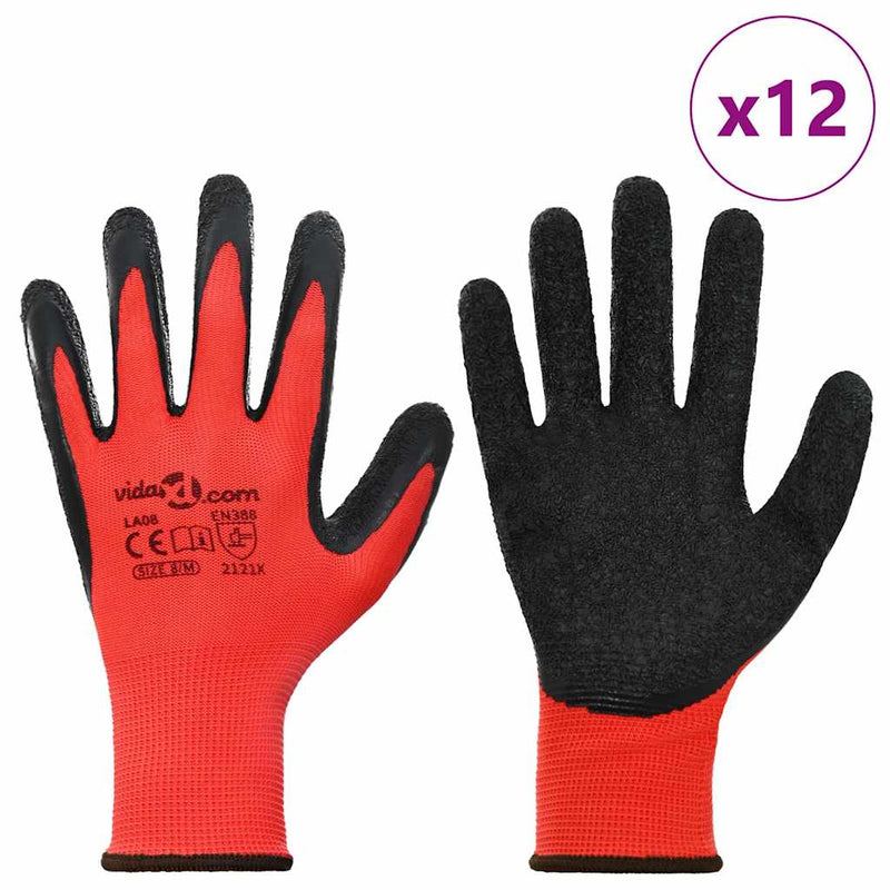 Afbeelding laden in galerijviewer, Vidaxl werkhandschoenen 12 pcs rood en zwart 8 m latexcoating
