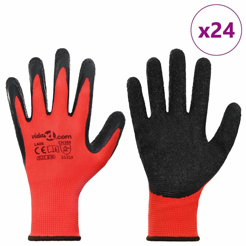 Chargez l'image dans la visionneuse de la galerie, Vidaxl werkhandschoenen 24 pcs rood en zwart 8 m latexcoating
