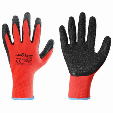 Vidaxl werkhandschoenen 12 pcs rood en zwart 9 l latexcoating