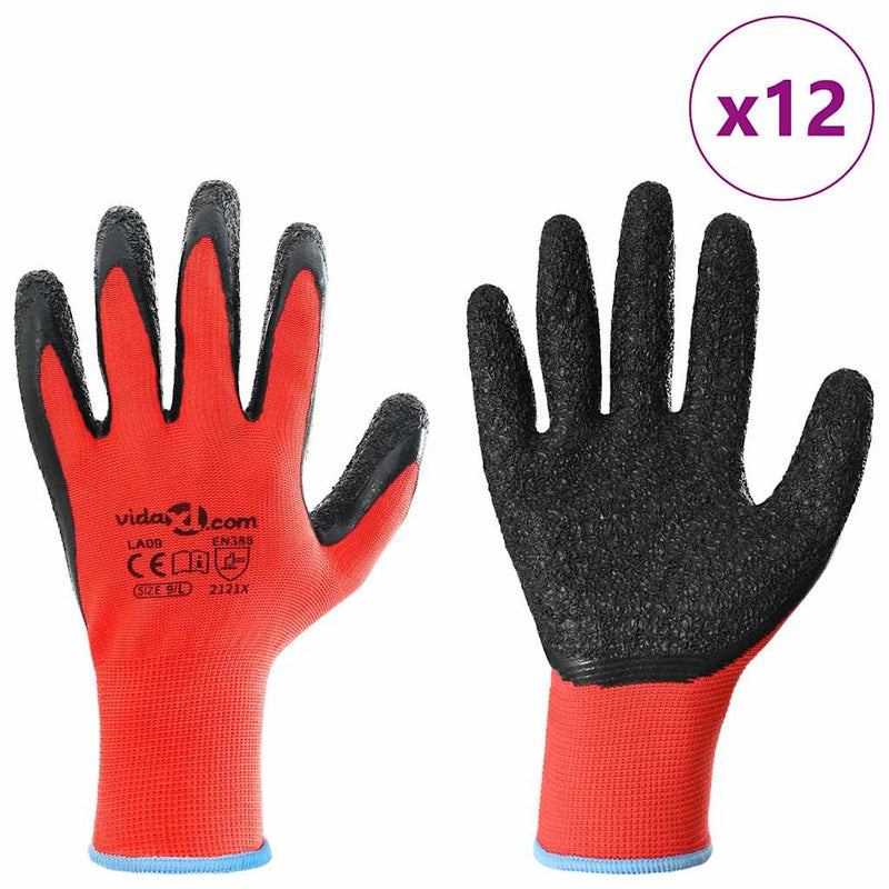 Afbeelding laden in galerijviewer, Vidaxl werkhandschoenen 12 pcs rood en zwart 9 l latexcoating
