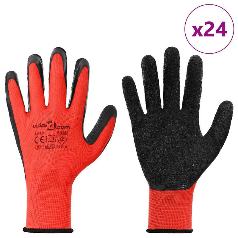 Afbeelding laden in galerijviewer, Vidaxl werkhandschoenen 24 pcs rood en zwart 10 xl latexcoating
