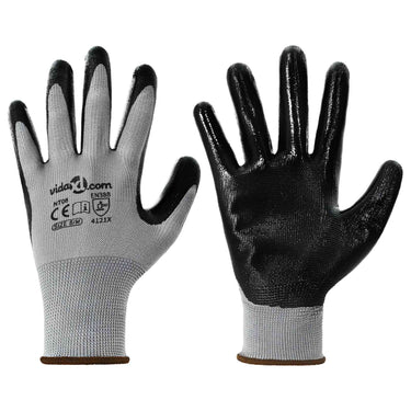 Vidaxl werkhandschoenen 24 pcs grijs en zwart 8 m polyester