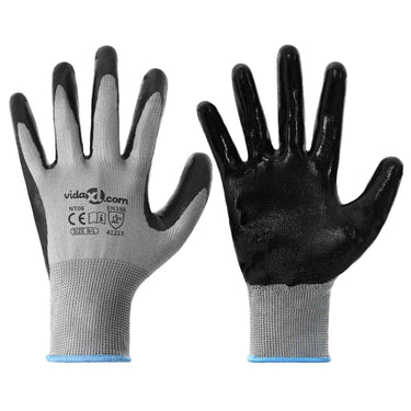 Vidaxl werkhandschoenen 12 pcs grijs en zwart 9 l polyester
