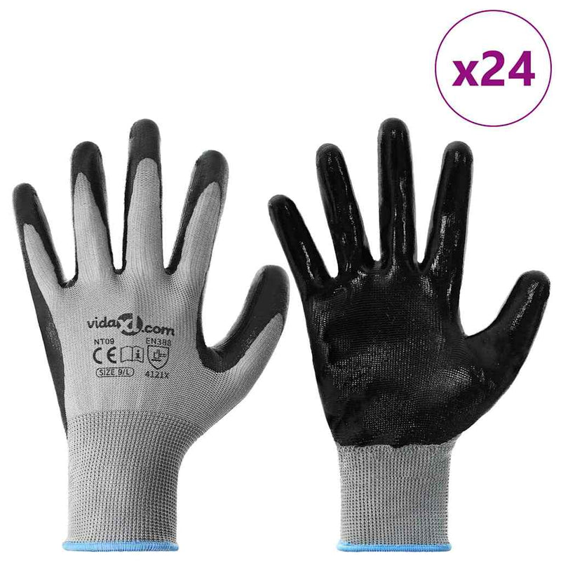 ギャラリービューアに画像をロードする, Vidaxl werkhandschoenen 24 pcs grijs en zwart 9 l polyester
