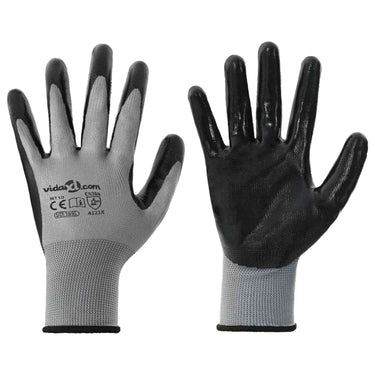 Vidaxl werkhandschoenen 12 pcs grijs en zwart 10 xl polyester