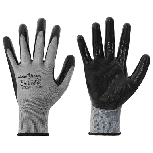 Vidaxl werkhandschoenen 12 pcs grijs en zwart 10 xl polyester