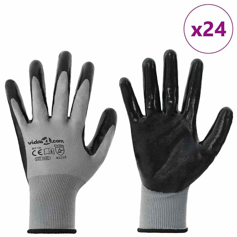 Chargez l'image dans la visionneuse de la galerie, Vidaxl werkhandschoenen 24 pcs grijs en zwart 10 xl polyester
