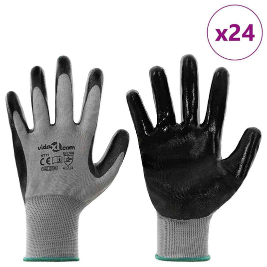 Vidaxl werkhandschoenen 24 pcs grijs en zwart 11 xxl polyester