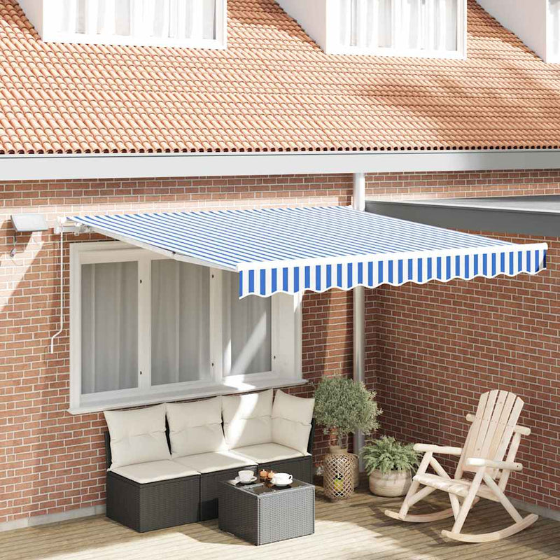 ギャラリービューアに画像をロードする, Vidaxl inklapbaar zonnescherm blauw en wit 350 x 250 cm
