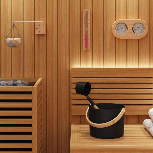 Vidaxl sauna accessoire set 5 st zwart aluminium en massief grenenhout