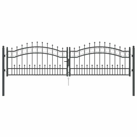 Vidaxl hekpoort met spear boven met slot grijs 305 x 75 cm staal