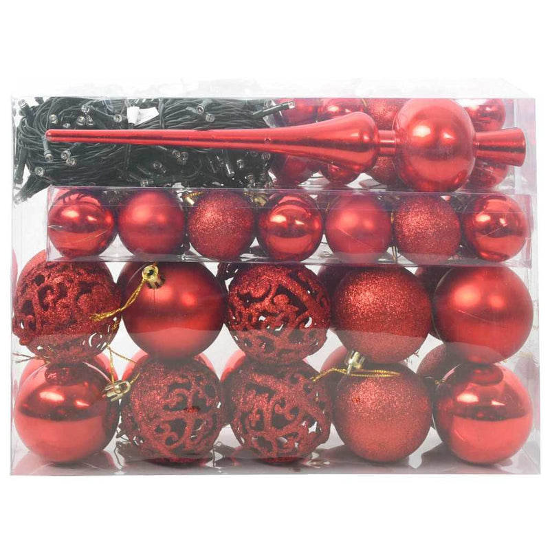 Afbeelding laden in galerijviewer, Vidaxl kerstbal set met 150 led 61 pcs rood kunststof
