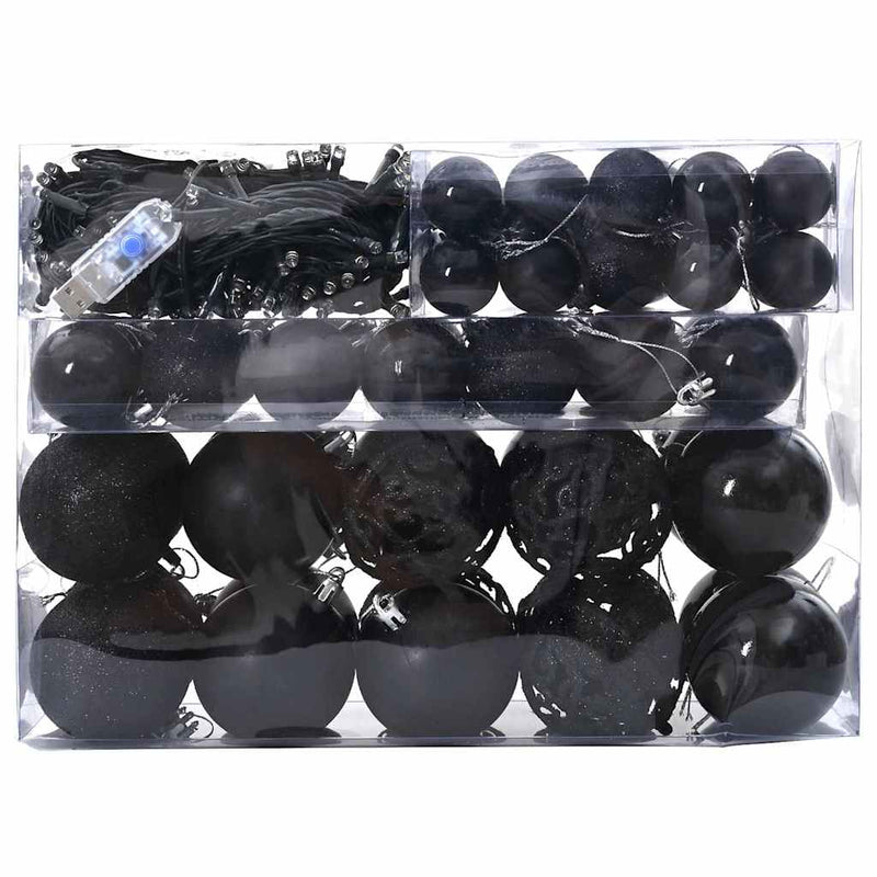 Chargez l'image dans la visionneuse de la galerie, Vidaxl kerstbal set met 150 led 61 pcs zwart kunststof
