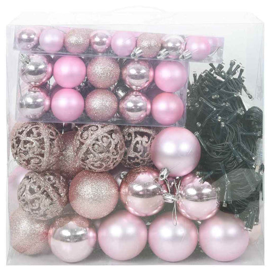 Vidaxl kerstbal set met 300 led 120 pcs roze kunststof