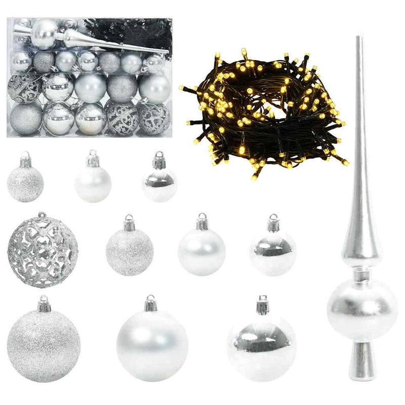 Chargez l'image dans la visionneuse de la galerie, Vidaxl kerstbal set met 150 led 61 pcs zilver kunststof
