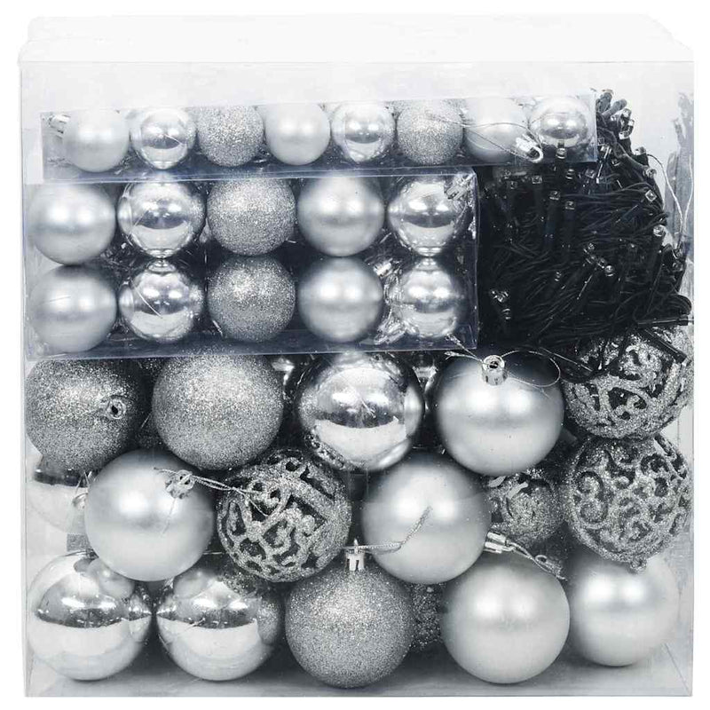 Chargez l'image dans la visionneuse de la galerie, Vidaxl kerstbal set met 300 led 120 pcs zilver kunststof
