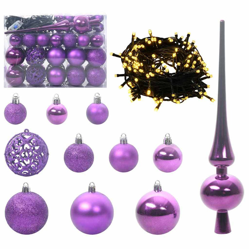 Chargez l'image dans la visionneuse de la galerie, Vidaxl kerstbal set met 150 led 61 pcs lila kunststof
