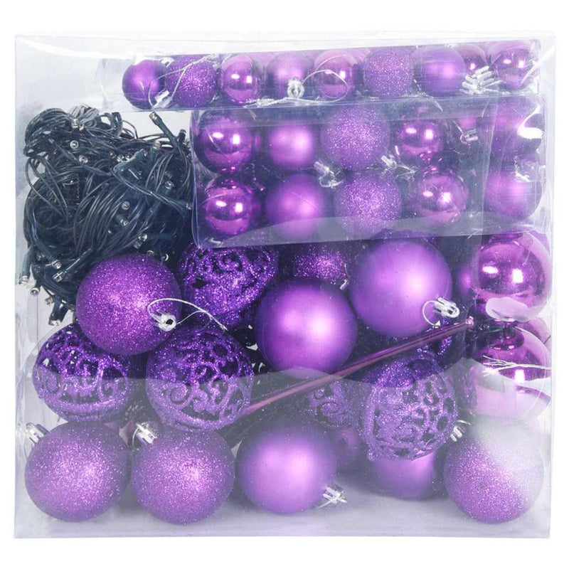 Chargez l'image dans la visionneuse de la galerie, Vidaxl kerstbal set met 300 led 120 pcs lila kunststof
