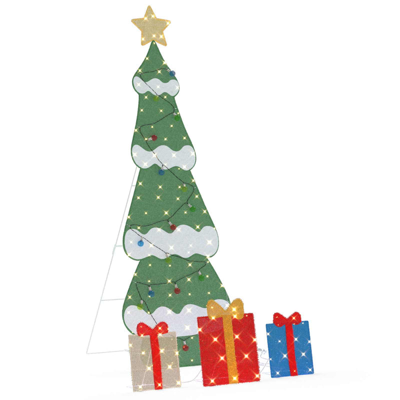 Afbeelding laden in galerijviewer, Vidaxl verlichte kerstboom met 3 cadeau dozen 2d warm wit 150 cm
