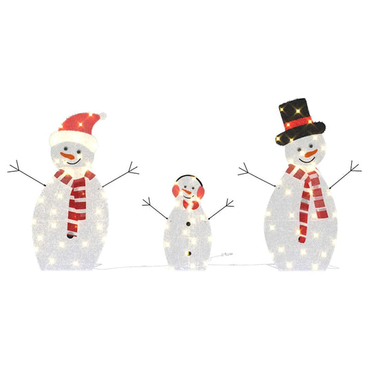 Vidaxl verlichte sneeuwpop familie 3 pcs warmwit polyester