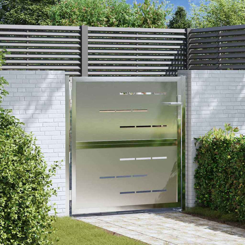 Afbeelding laden in galerijviewer, Vidaxl tuinpoort met slot zilver 96 x 100 cm roestvrij staal
