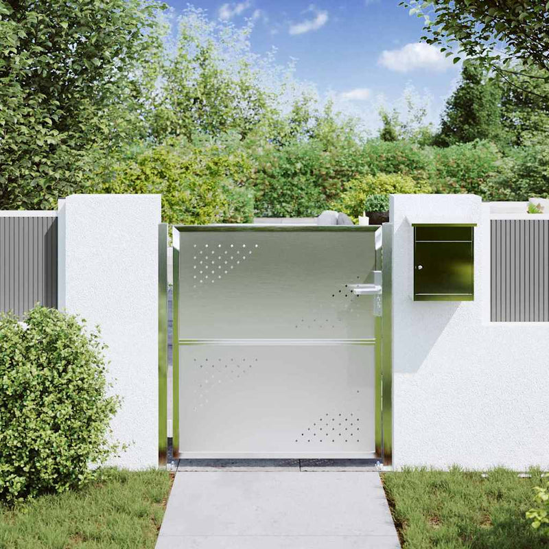 Afbeelding laden in galerijviewer, Vidaxl tuinpoort met slot zilver 95 x 100 cm roestvrij staal
