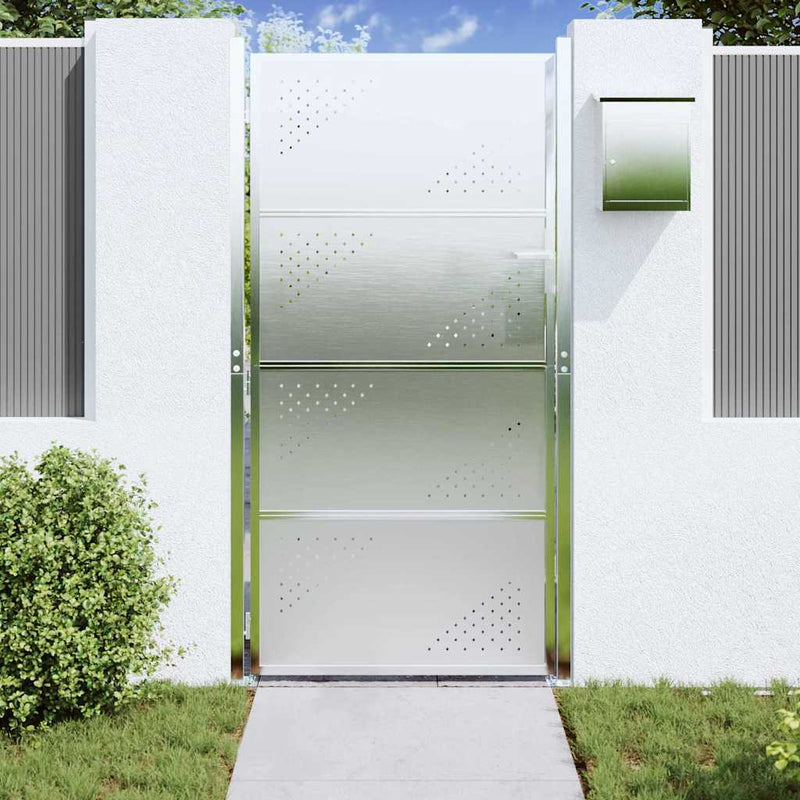 Afbeelding laden in galerijviewer, Vidaxl tuinpoort met slot zilver 96 x 180 cm roestvrij staal
