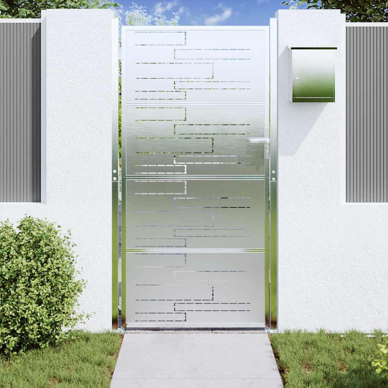 Afbeelding laden in galerijviewer, Vidaxl tuinpoort met slot zilver 96 x 200 cm roestvrij staal
