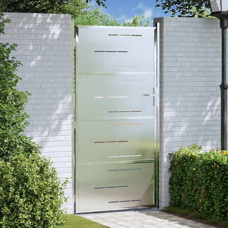 Afbeelding laden in galerijviewer, Vidaxl tuinpoort met slot zilver 96 x 200 cm roestvrij staal
