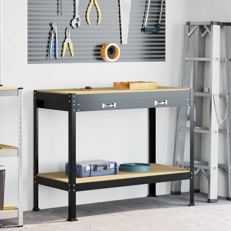 ギャラリービューアに画像をロードする, Vidaxl werkbanken met lade zwart 114 x 54 x 91 cm bewerkt hout
