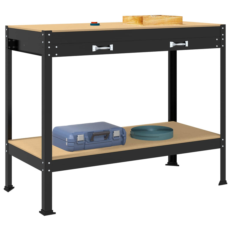 ギャラリービューアに画像をロードする, Vidaxl werkbanken met lade zwart 114 x 54 x 91 cm bewerkt hout
