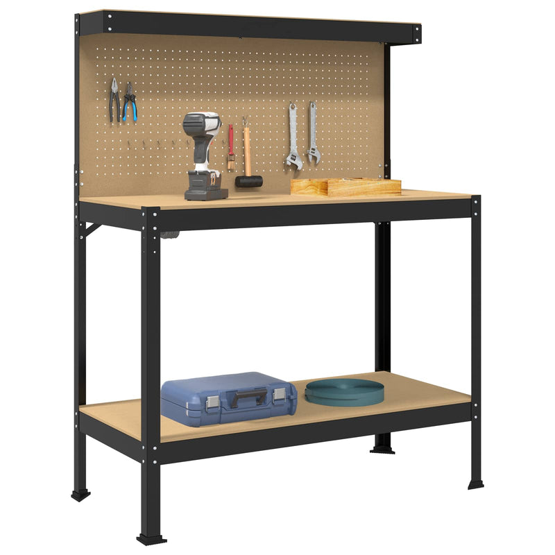 ギャラリービューアに画像をロードする, Vidaxl werkbanken met plank zwart 114 x 54 x 145 cm bewerkt hout
