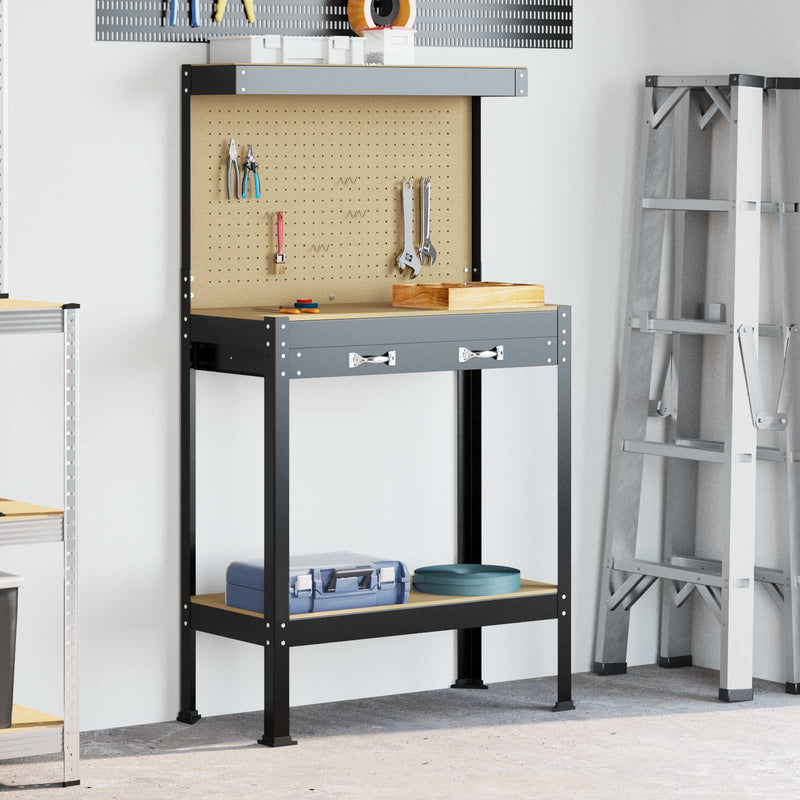 ギャラリービューアに画像をロードする, Vidaxl werkbank met lade met plank zwart 81 x 41 x 145 cm metaal

