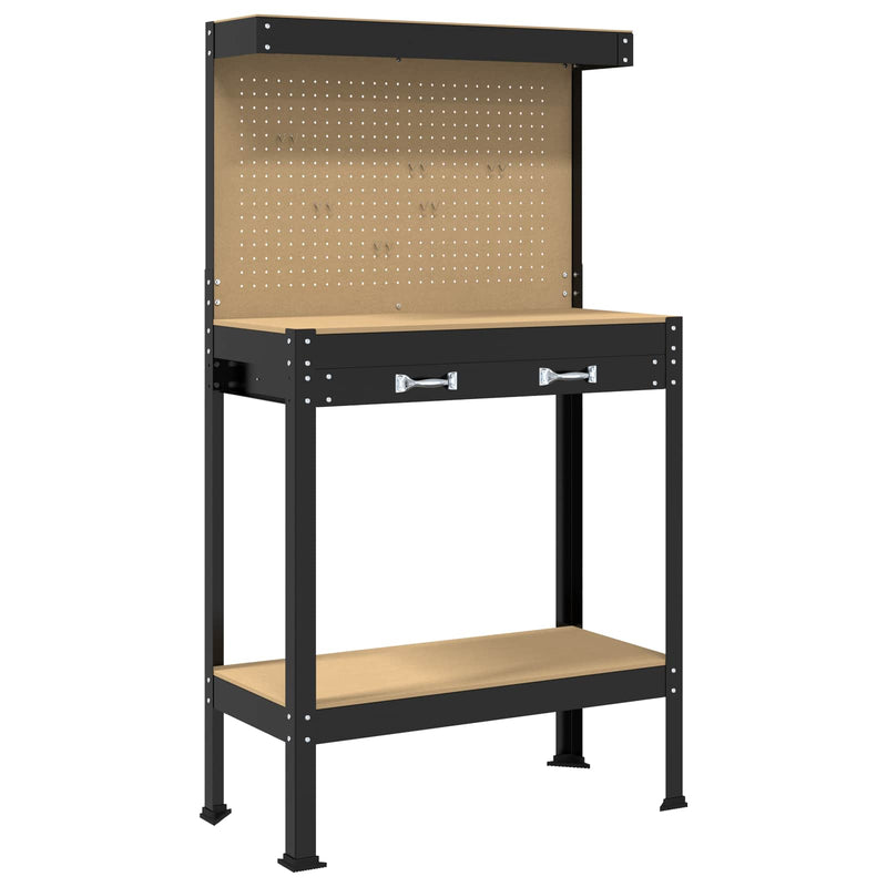 ギャラリービューアに画像をロードする, Vidaxl werkbank met lade met plank zwart 81 x 41 x 145 cm metaal
