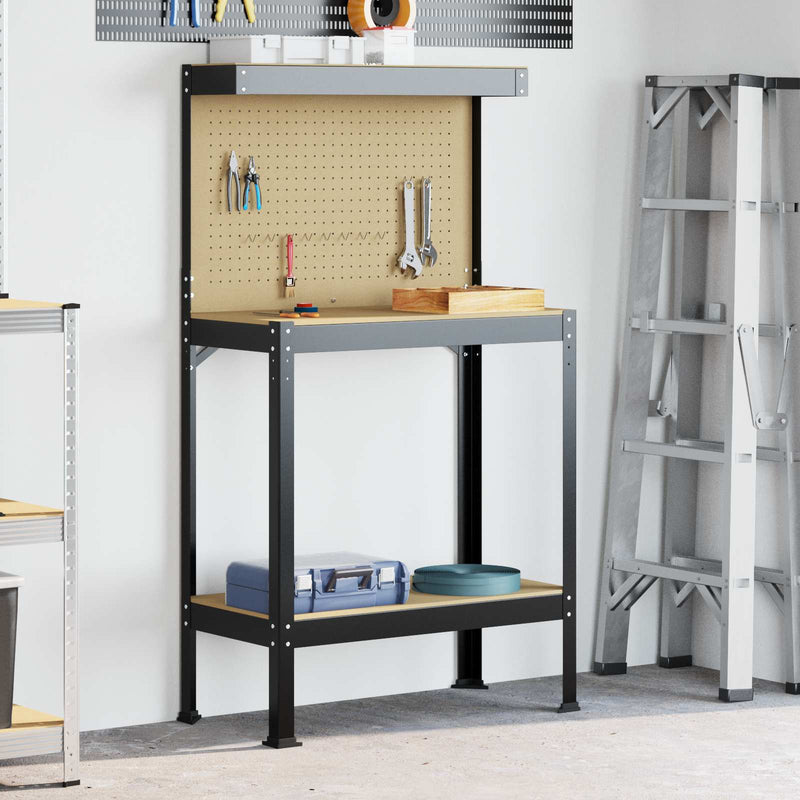 ギャラリービューアに画像をロードする, Vidaxl werkbanken met plank zwart 81 x 41 x 145 cm bewerkt hout
