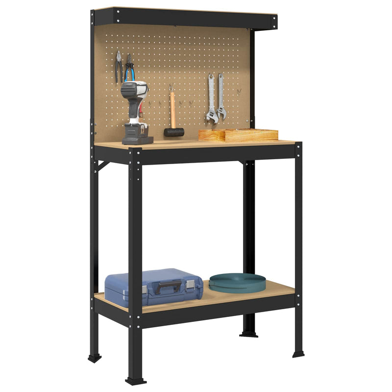ギャラリービューアに画像をロードする, Vidaxl werkbanken met plank zwart 81 x 41 x 145 cm bewerkt hout
