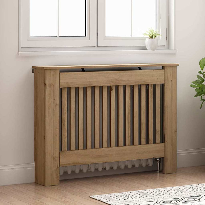 Afbeelding laden in galerijviewer, Vidaxl radiatorafdekking artisan eiken 112 x 19 x 81,5 cm bewerkt hout
