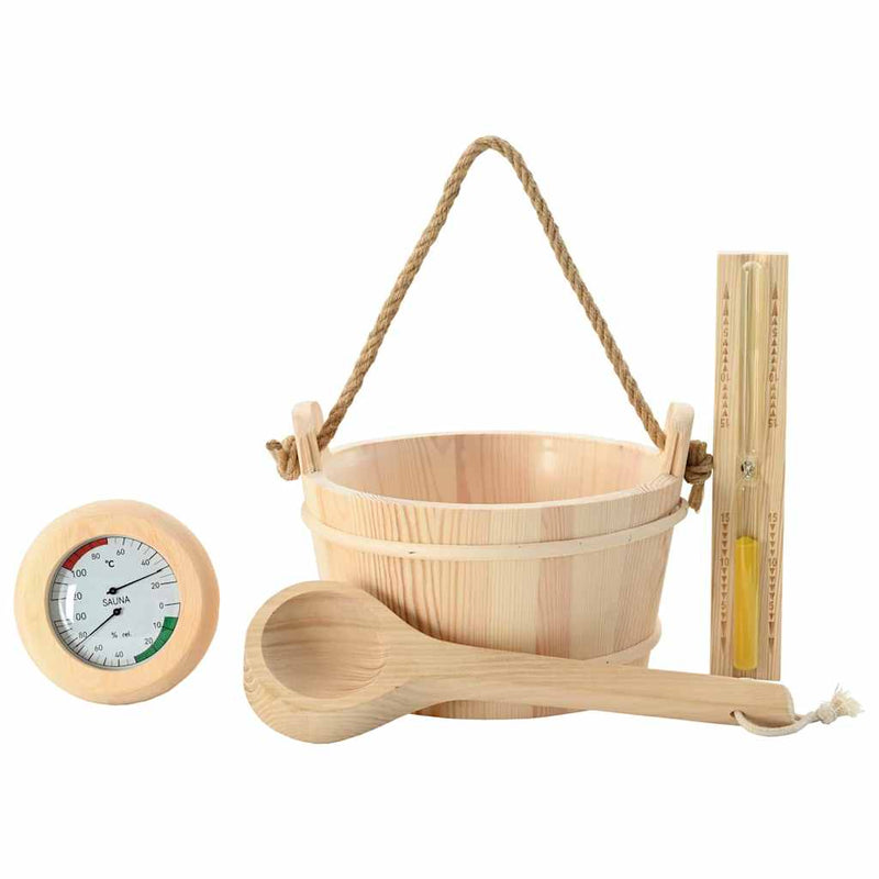 Afbeelding laden in galerijviewer, Vidaxl sauna accessoire set 4 pcs bruin massief vurenhout en hennep
