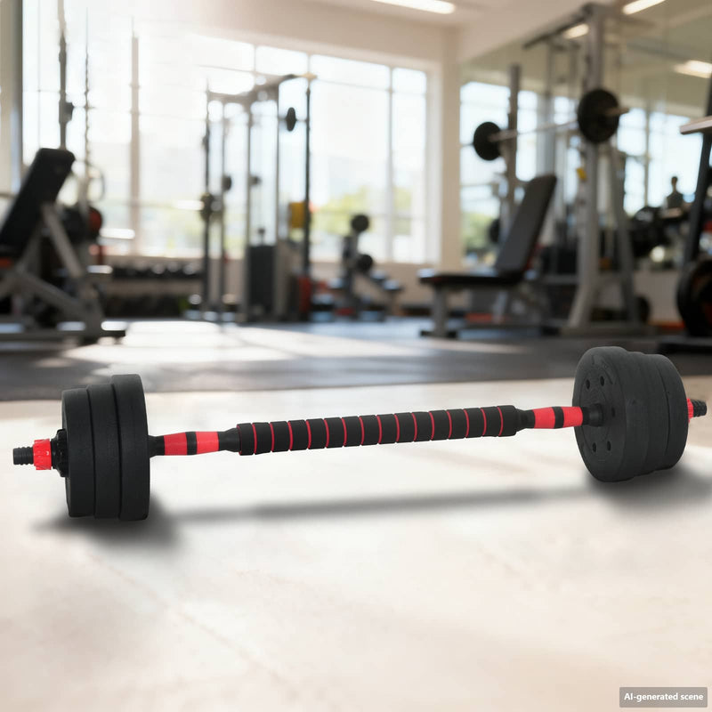 Chargez l'image dans la visionneuse de la galerie, Vidaxl 2-in-1 halter-barbell set 30kg zwart en rood
