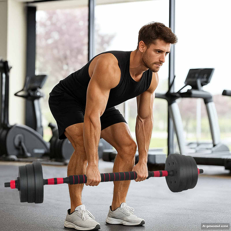 Chargez l'image dans la visionneuse de la galerie, Vidaxl 2-in-1 halter-barbell set 30kg zwart en rood
