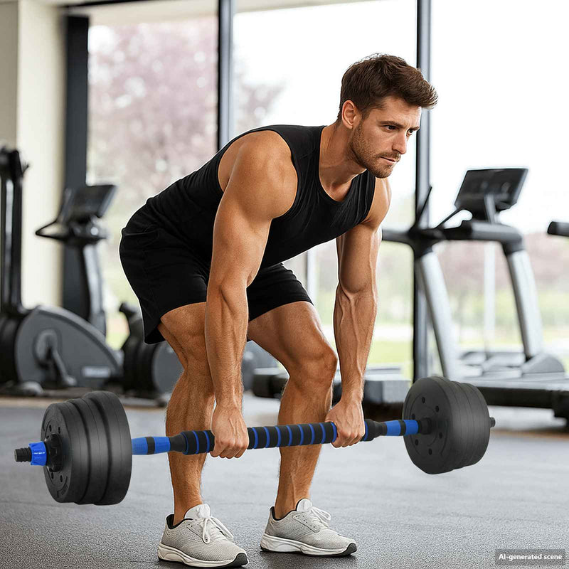 Chargez l'image dans la visionneuse de la galerie, Vidaxl 2-in-1 halter-barbell set 30kg zwart en blauw
